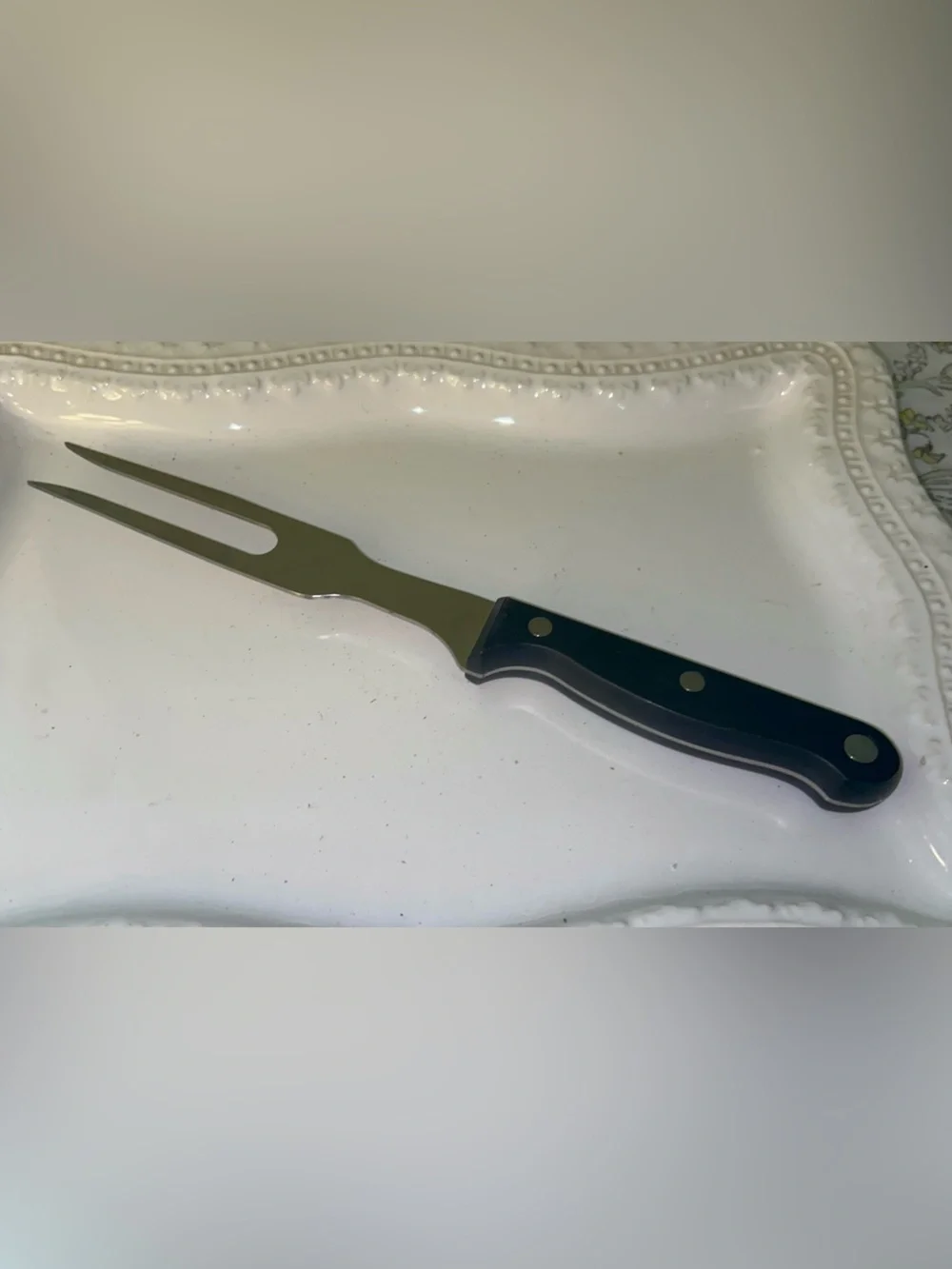 Vintage Carving Fork with Black Handle-10 inch
